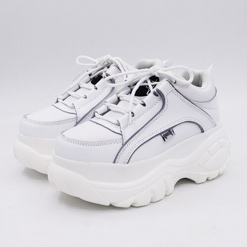 Comfabea damskor vardagligt kvinnor platåskor sneakers vårskor kvinnor tjock sula creepers sportsko: Vit / 7.5