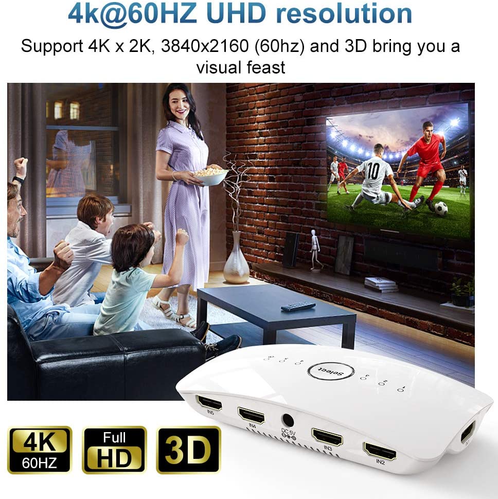 Hdmi switch 4k hdmi splitter switch 5 in 1 ut med ir fjärrstöd 4k 60hz 3d 1080p hdcp 2.2 uhd hdr plug and play för  ps4