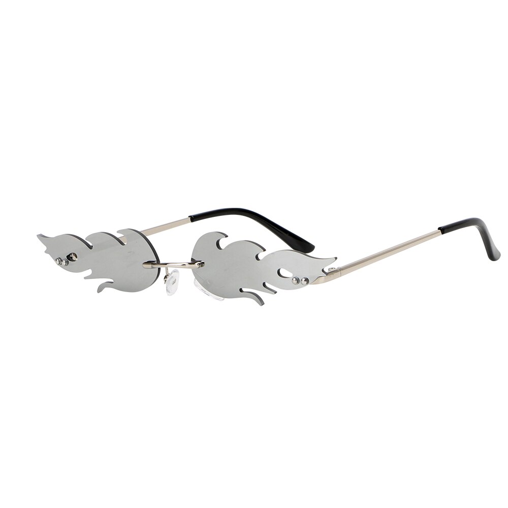 Palo liekki aurinkolasit naiset miehet brändi rimless aalto silmälasit ylellisyys trendit kapeat aurinkolasit streetwear: Hopea