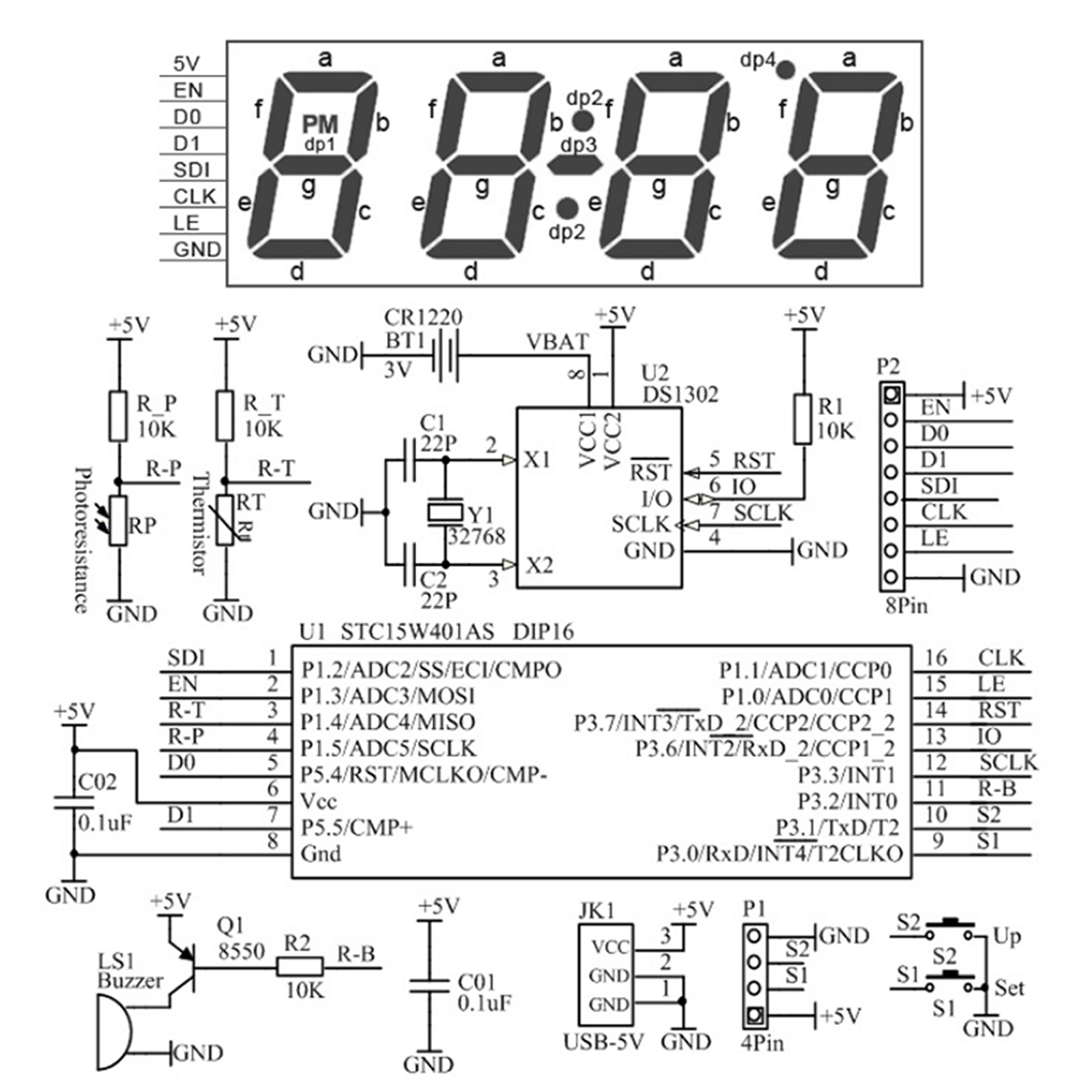 DIY Elektronik Bausatz Uhr LED Mikro Regler Bausatz Digitaluhr Zeit Licht/Licht Sinn Kontrolle Thermometer verrotten/blau/grün/weiß