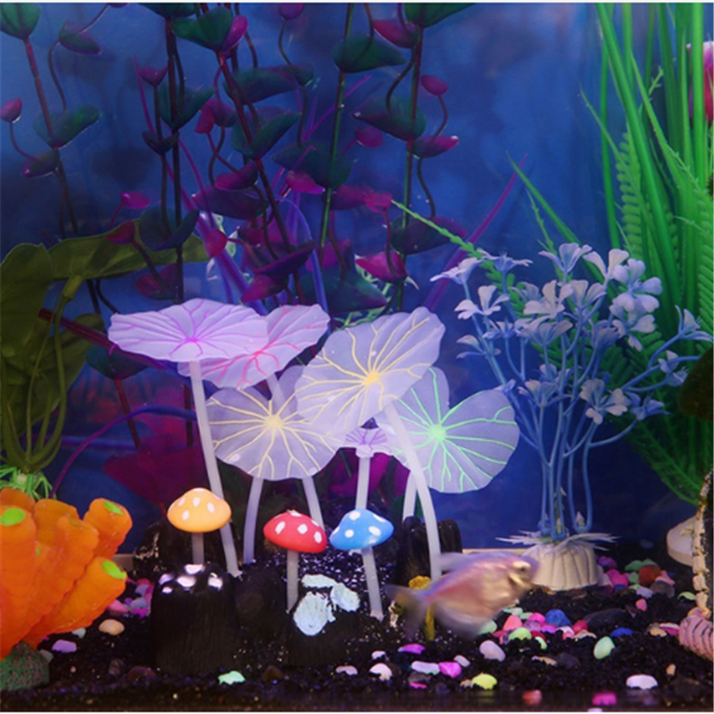 Aquaria Accessoires Kunstmatige Koraalrif Gloeiende Lotusblad Paddestoel Lichtgevende Stenen Aquarium Decoratie Met Sucker