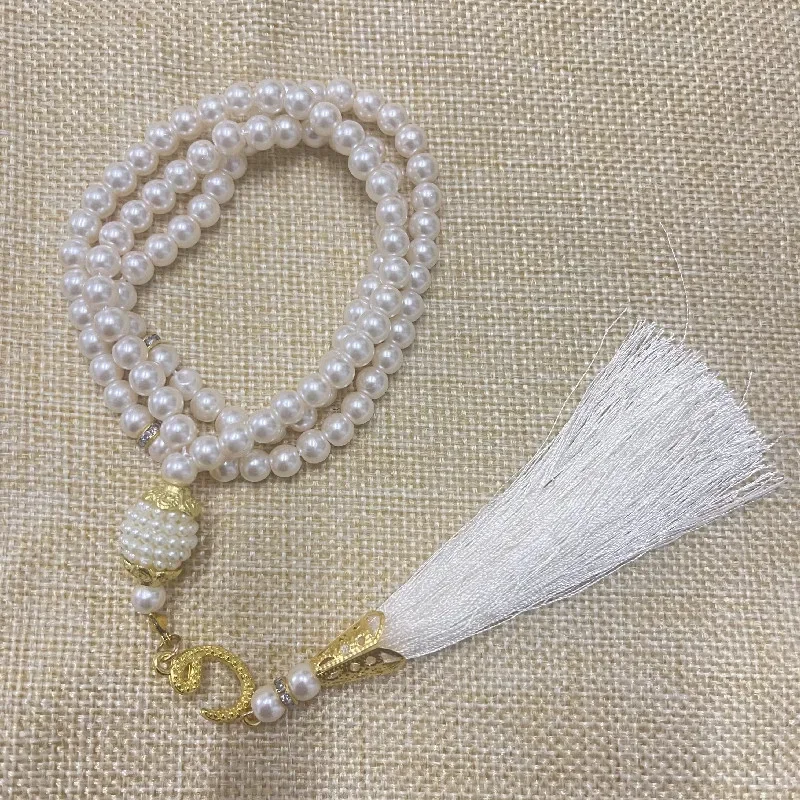 Nuevas perlas de vidrio borla estilo turco Rosario musulmán cuentas de oración islámica pulsera para mujeres accesorios de joyería 6mm 99 Uds: Bañado en rodio de imitación
