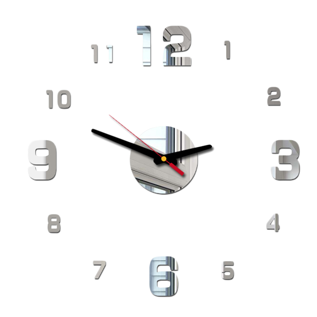 Horloge murale 3D auto-adhésive, miroir autocollant, décoration de salon, de maison, horloge décorative en acrylique, moderne , DIY bricolage: D