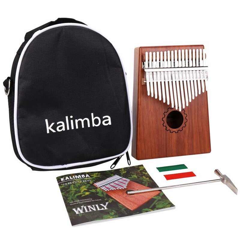 Kalimba duimpiano 17 toetsen met mahoniehouten blad, met tas, hamer en muziekboek, perfect voor muziekliefhebbers, beginners en kinderen.: Default Title
