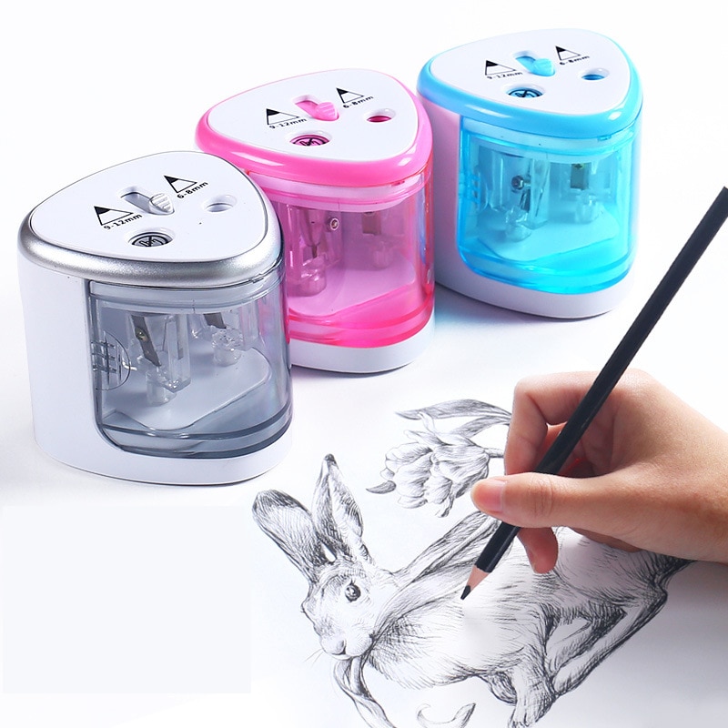 2 Double Pencil Sharpener Tool Changer 3 Color Holes Home School Office Desktop Automatic Electric Students Supplies Safety