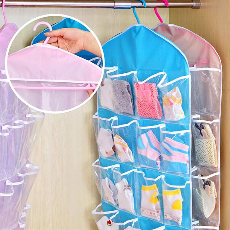 16 Grid Foldable Wardrobe Wall Door Back Hanging Bag Underwear Sock Tie Hanging Shoe Storage Clothes Organizer Sundries Pouch