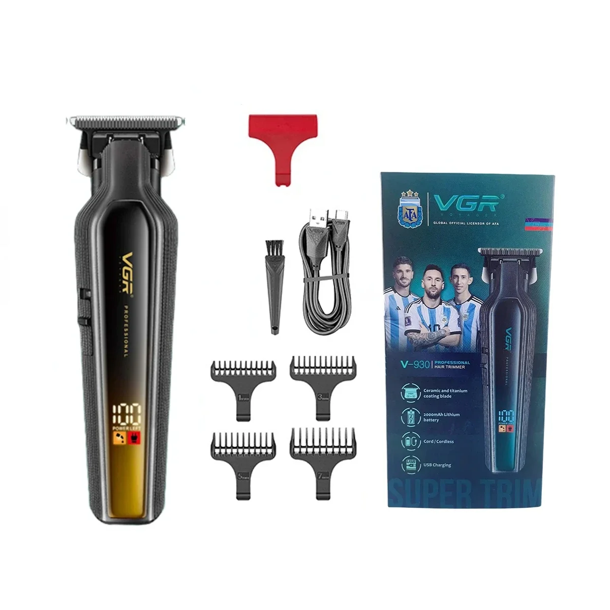 VGR Cortadora maquina de cortar cabello de pelo Cortadora Recargable Máquina cortadora de pelo de corte de pelo maquina cortar pelo Sin cable Barbero Pantalla digital Cortadora de pelo para hombres V-930: Blanco