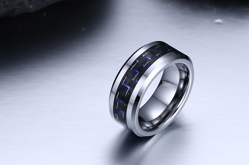 Sizzz Mens Tungsten Carbide Ring for Men Blue Carbon Cellulosic Women Wedding Rings Jewelry