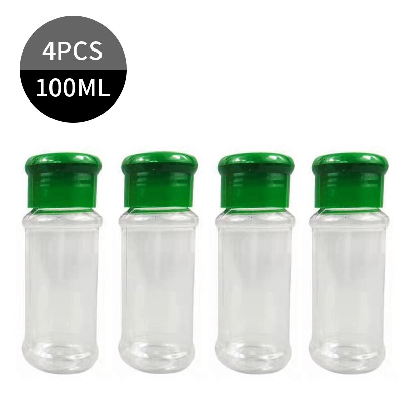 Plast krydda salt peppar shakers kryddburk bbq krydda flaskor cruet behållare kök kryddburk med lock: 4 st grön