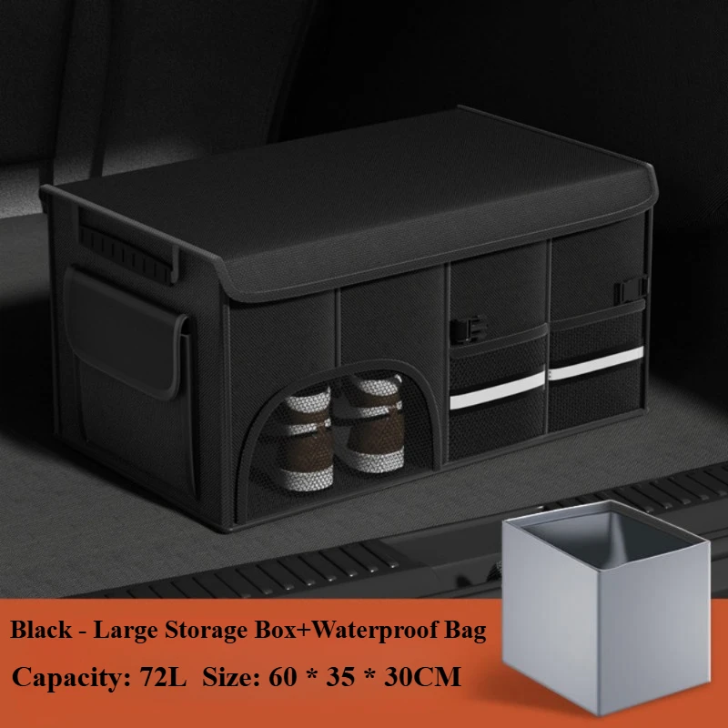 Car Trunk Organizer Vehicle Box with Lid Waterproof Storage Box Universal Accessory Multi-Compartment Collapsible Storage Boxes: Gold