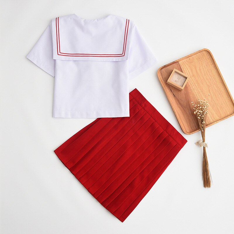Vestido de uniforme de escuela de estudiante japonés para mujer, vestido de coro de escuela secundaria Lolita, vestido rojo sakura con cuello bordado marinero
