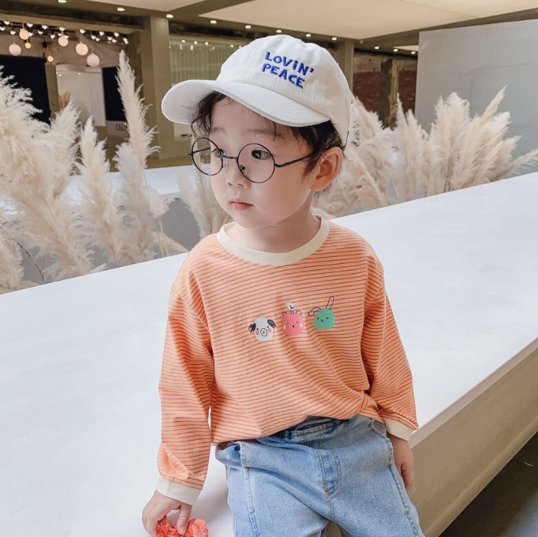 Jungen Karikatur gestreift T Hemden Baby mädchen baumwolle lässig 2 farben alle-spiel lang Ärmel Abschläge kleidung: Orange / 6T