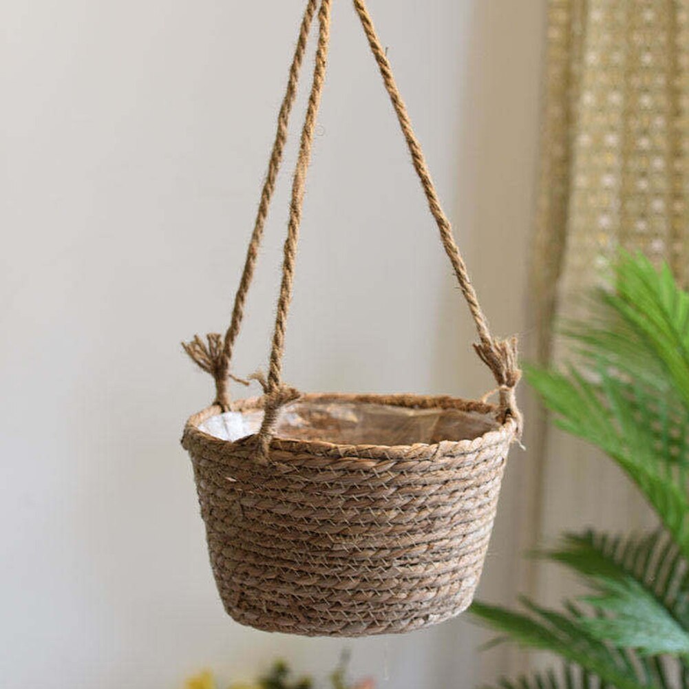 Hand Woven Knitted Hanging Flower Basket Bucket Plant Pot Planter Home Decor Wall Plant Basket For Garden decoration