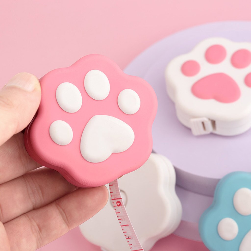 Portable Cartoon Body Measure Tape Lovely Kitten Paw-like Measuring Tape with Lock Pin/Push Button Mini Measuring Tape