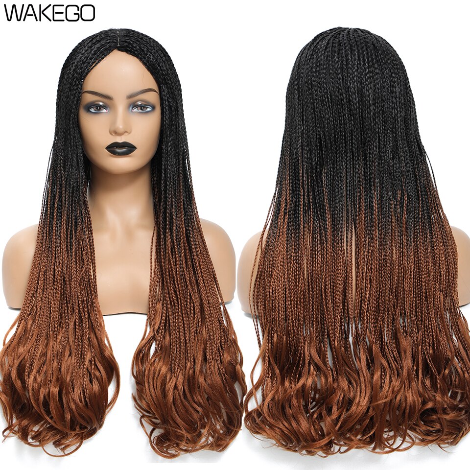 Wakego Wig Straight Box Braided Wigs With Wavy End For Women Daily Use perruque tresse africaine natte collée perruque pas cher: 1B 30 Color
