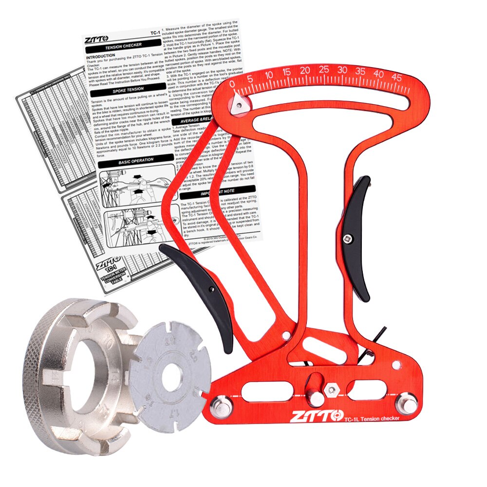 ZTTO – compteur de Tension de rayon de vélo, vérificateur de force de rayon de roue, rayons ronds Aero, indicateur précis TooI inclus, manuel TM-1 vtt: TC1L Red Wrench