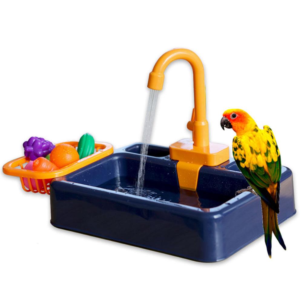Mangeoire pour oiseaux piscine pour animaux de compagnie baignoire de bain automatique pour oiseaux avec robinet récipient alimentaire accessoire pour oiseaux pour perroquets pour animaux de compagnie: Navy Blue