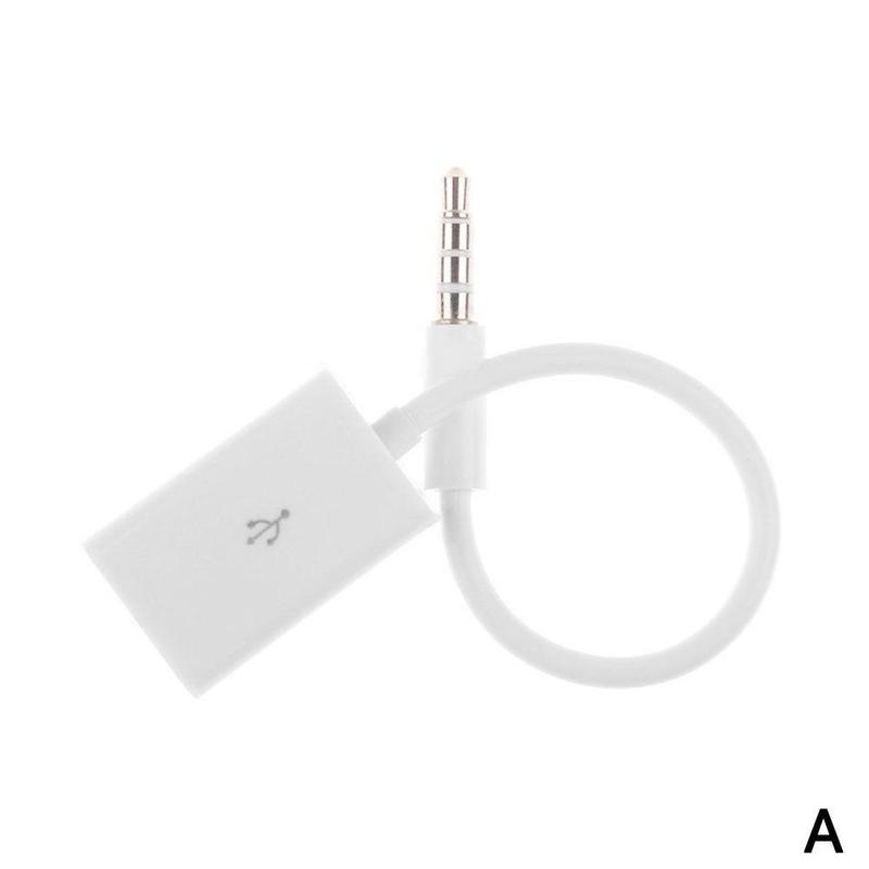 Jack 3.5 aux lydplugg til usb konverter usb kabel ledning disk u telefon stasjon  mp3 for biltilbehør flash adapter usb høyttaler: Hvit