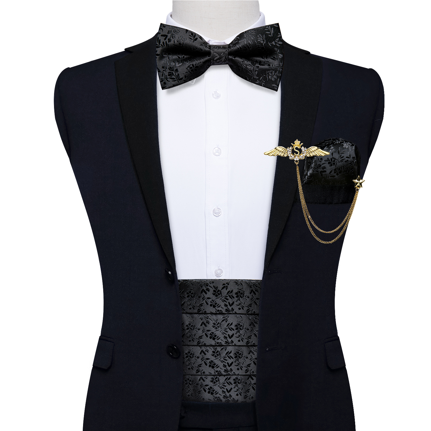 Prämie die Seide Männer Kummerbund Vor-gebunden Fliege Manschettenknöpfe Tasche Platz einstellen Schwarz Einstellbare Hochzeit Rauchen gürtel: YF-3010-0017