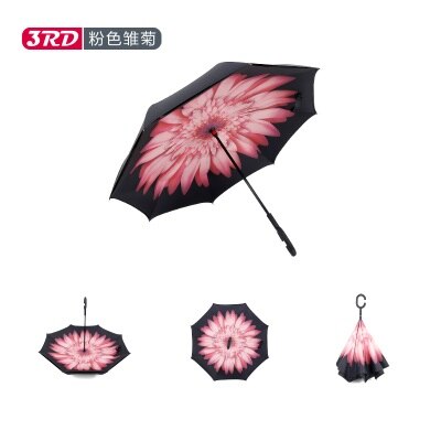 Vindtæt omvendt foldning dobbeltlag omvendt chuva paraply selv stå ud og ud regn beskyttelse c-krog hænder til bil: Rød