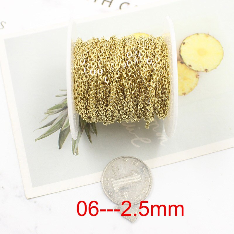 10 Yard/roll 1.0/1.5/2.0/2.5/3 millimetri In Acciaio Inox Piatto di Collegamento Catene Croce oro all'ingrosso Catena In Acciaio di Colore per DIYJewelry Fare Mestieri: gold 2.5mm