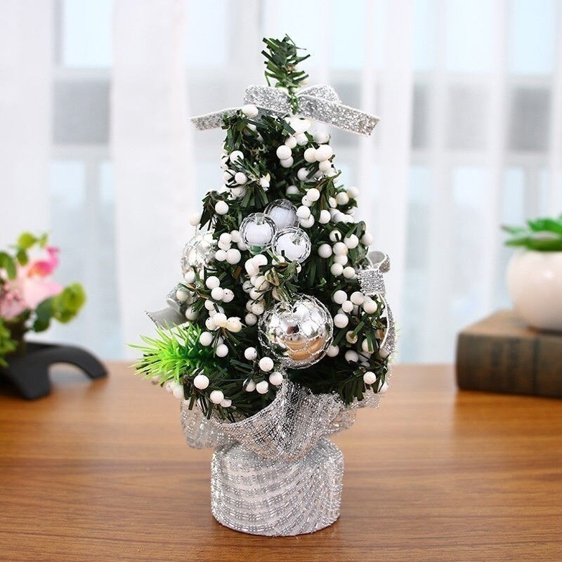 20cm Mini Christmas Tree Decor Desk Table Decor Small Party Ornaments Xmas: Silver