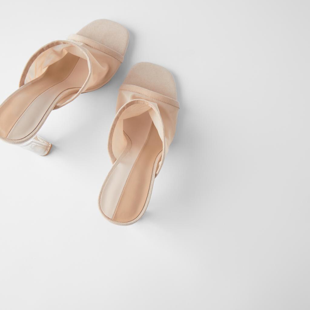 Nuevas sandalias transparentes de malla para mujer, Sandalias de tacón alto con punta cuadrada, sandalias de cuero de ante con punta abierta para mujer, zapatos transparentes de verano