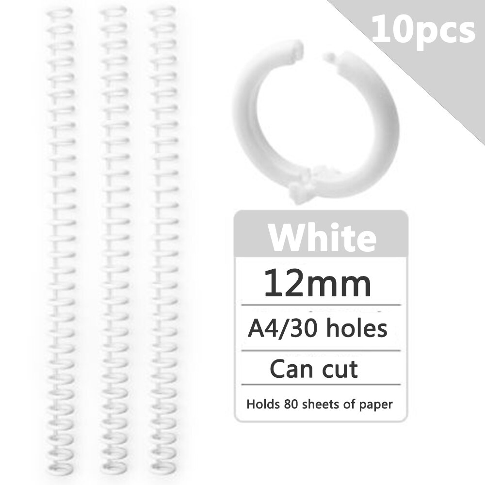 Anillo de encuadernación de plástico de hojas sueltas, anillos en espiral de resorte para 30 agujeros, A4, A5, A6, papel, cuaderno, papelería, suministros de oficina, 10 piezas, 30 agujeros: white 10pcs