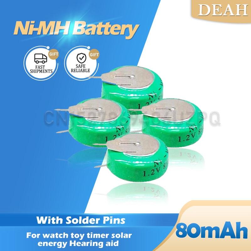 1-8 Stuks 1.2V 80Mah Nikkel-Metaal Hydride Ni-Mh Ni Mh Oplaadbare Batterijen Met Soldeer Voet voor Speelgoed Horloge Timer Klok Knoopcel