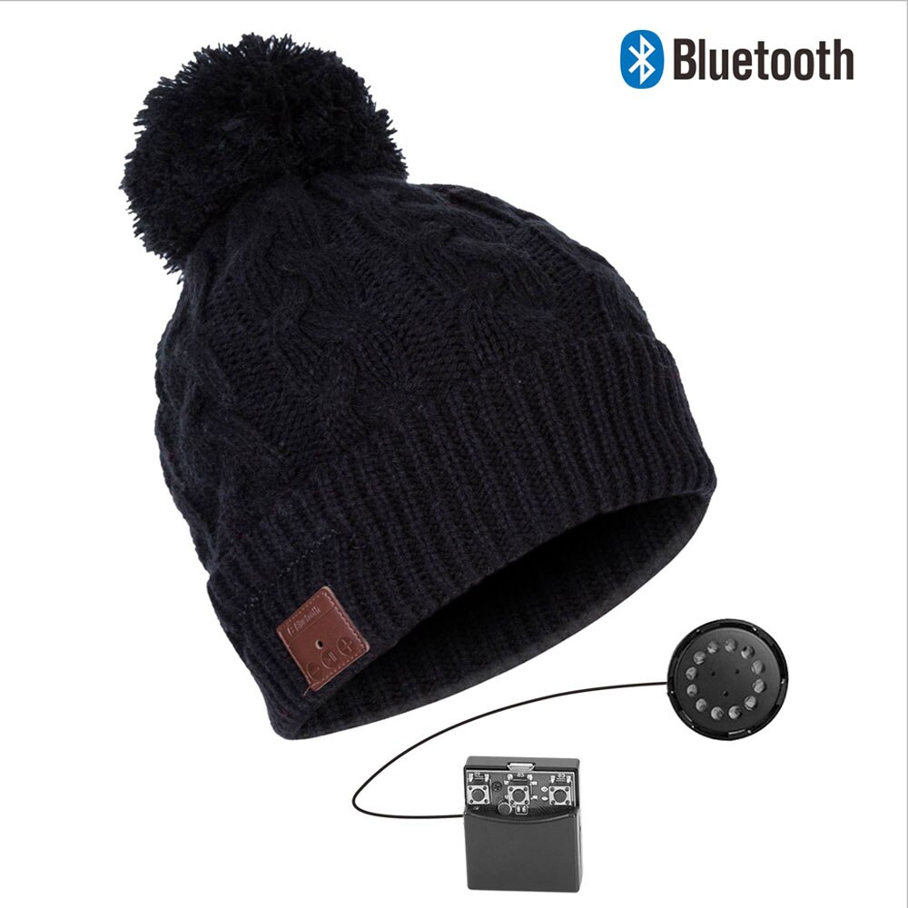 Bonnet Bluetooth stéréo sans fil mains libres | Bonnet tricoté, chapeau d'hiver, chapeau de sport, capuchon lavable, écouteurs musique Audio: 033B-black