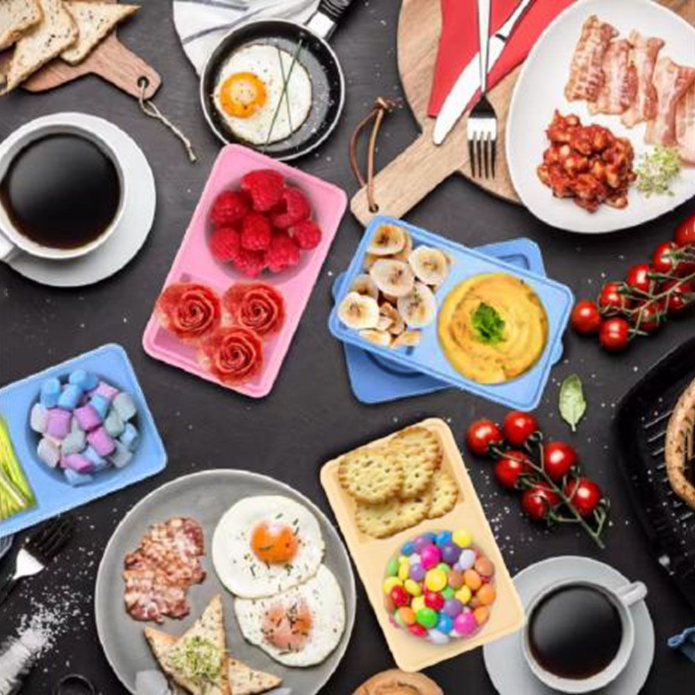 Conteneurs de collations réutilisables en Silicone, boîte à serpent pliable et étanche à Double compartiment avec couvercle, conteneurs d'assaisonnement de Sauce pour la maison