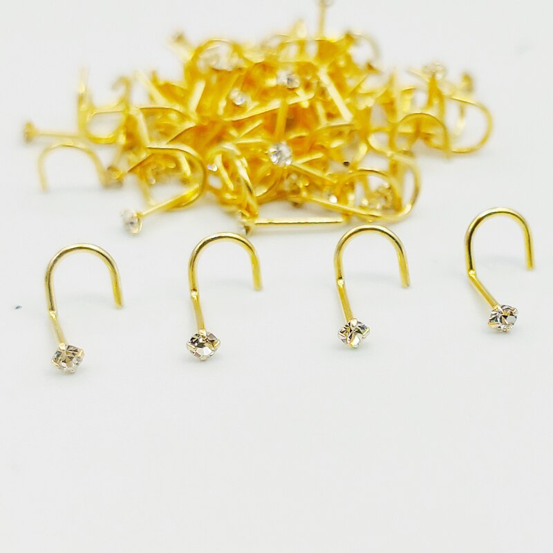 925 Sterling silber 2 mm runde klar kristall nase Ring fischschwanz nase schraube 50 teile/los: gold