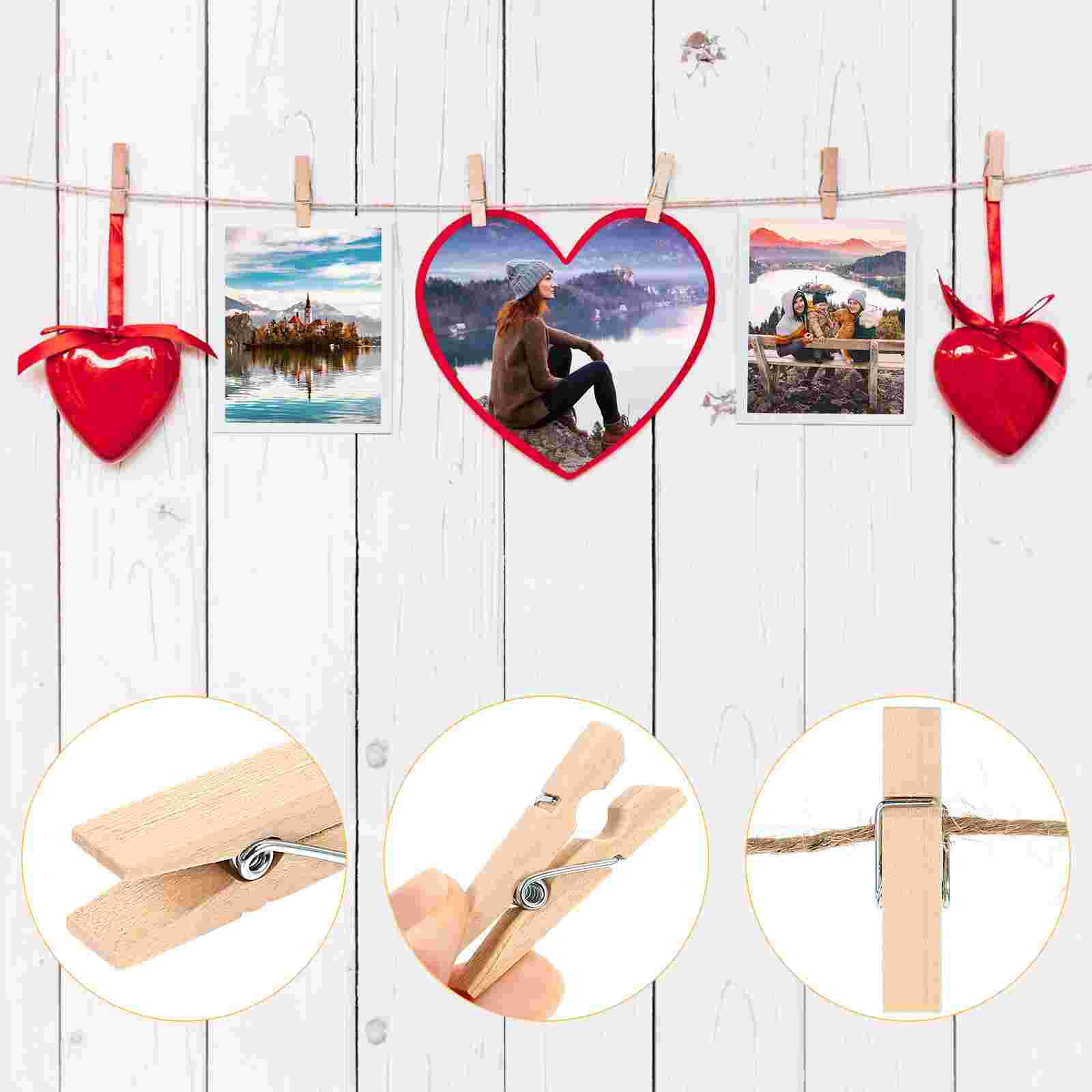 1 Set Photo Display Clips Wooden Clip Crafts Pictures Hanging Wooden Clamps DIY Message Clips with Hemp Rope
