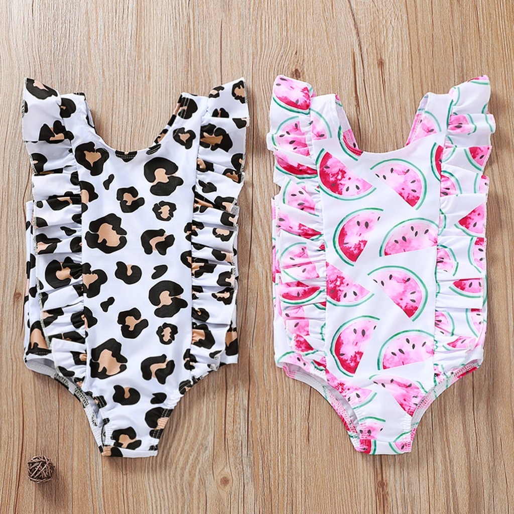 Babys Summer Clothes Kids Girls Summer Cartoon Leopard Printed Bikini One Piece Swimwear Swimsuit 2pcs Toddler Bathing Suit
