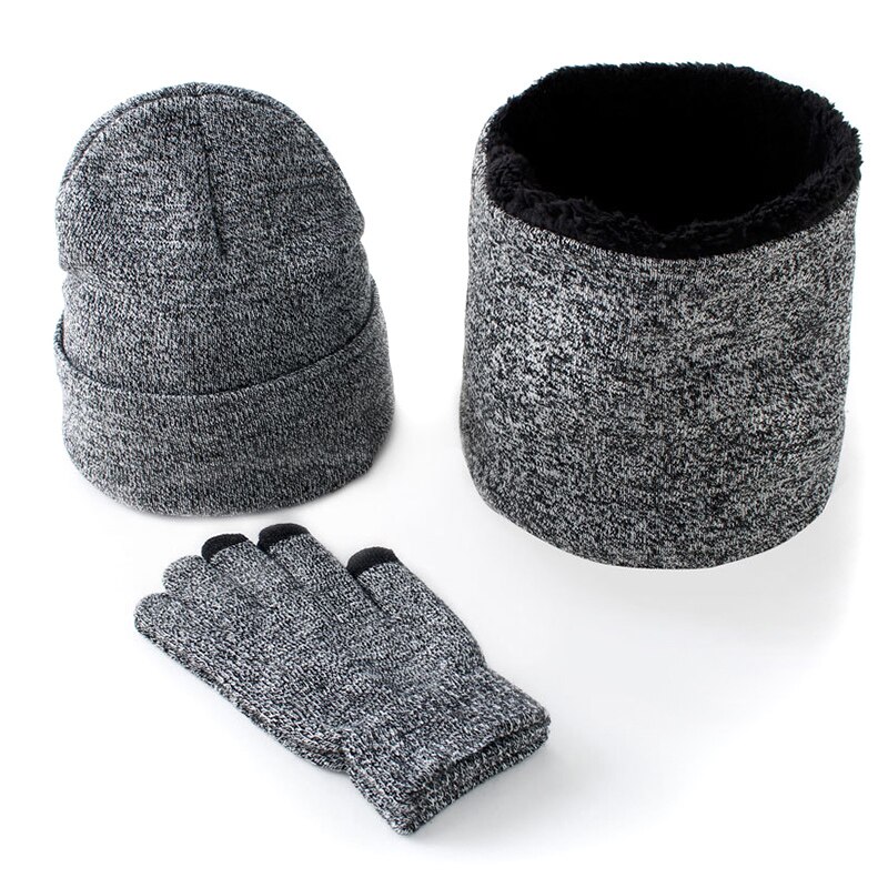 3 Stks/set Heren Gebreide Muts Handschoenen Sjaal Set Xmas Winter Warming Hoed Volledige Cover Handschoen Nyz Winkel: hemp grey