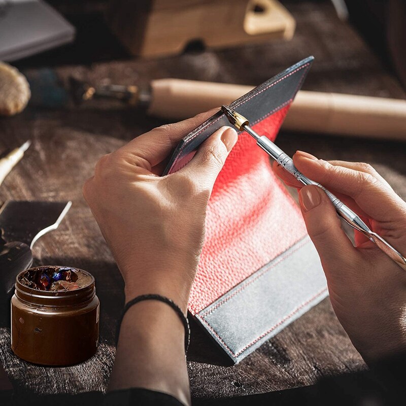 Pluma de borde teñido de cuero de 2 piezas, herramienta de impresión de borde de cuero, pluma de tinte para artesanía de cuero, trabajo DIY