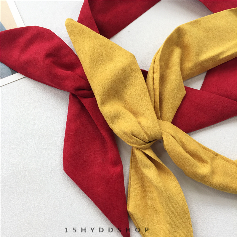 Ruban d'oreille de lapin en daim de couleur unie pour femmes, bandeau pour cheveux, nœud papillon croisé, écharpe en fil métallique, accessoires pour cheveux pour filles