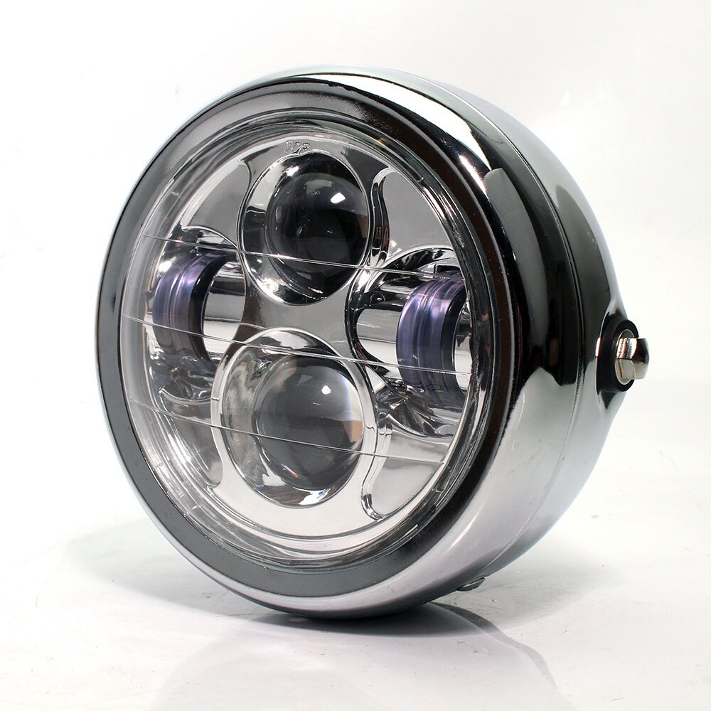 6.5 & #39 ; i motorcykel universal sort/krom rund led forlygte nærlys cafe racer