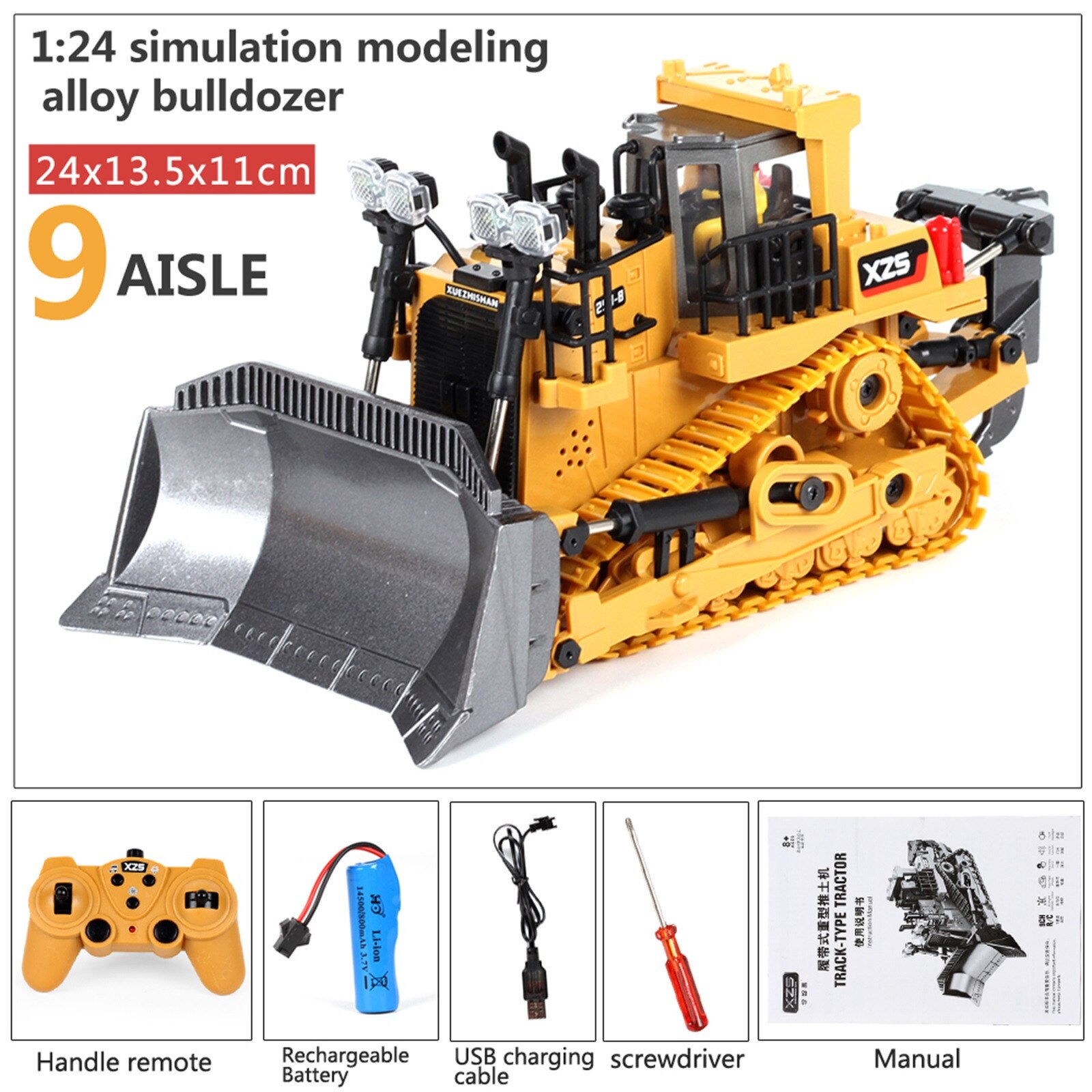 Rc Graafmachine Afstandsbediening Bulldozer 1:24 Kinderen Speelgoed Bouw Vehicl Legering Plastic Rc Auto Heftruck Zware Graafmachine Speelgoed: A