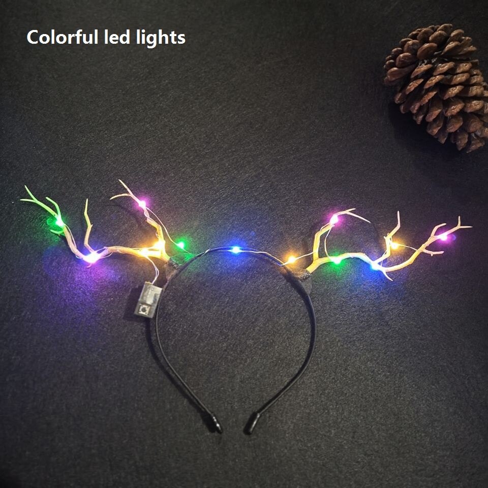 Épingles à cheveux Led en bois, barre Flash, oreilles d&#39;élan scintillantes, accessoires de bandeau en corne, de pâques: headband colors led