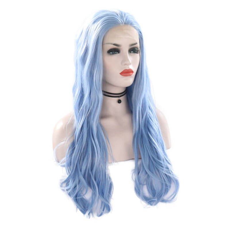 VREUGDE & BEAUTY Synthetische Lace Front Pruik Sky Blue Beauty Lang Golvend Hoge Temperatuur Fiber Lace Front Pruiken Voor Vrouwen pruiken
