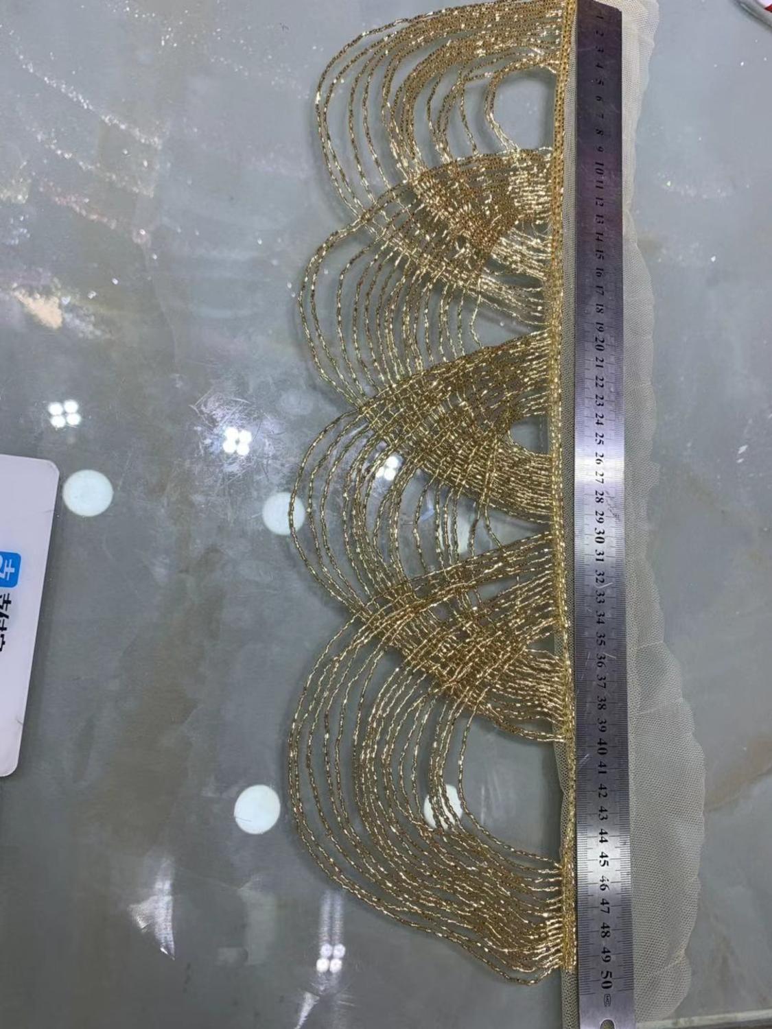 Collar dorado con flecos de cuentas hecho a mano, adorno de borlas de encaje hecho a mano para vestido de novia de boda SGTM96