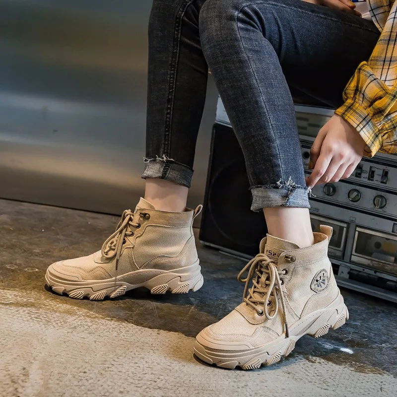 hoch oben Sport Stiefel Damen gehen Freizeitschuhe Frühling und Herbst britische Damen kurze Stiefel Wanderschuhe