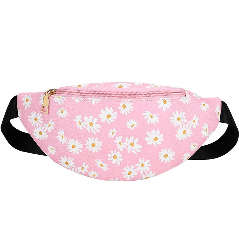 Bolsa de cintura feminina margarida impressão pacote de cintura em forma de bolinho ajustável saco de peito feminino bolsa de cinto de viagem sacos de banana fanny: Rosa