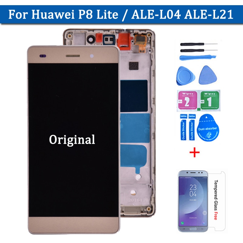 Original Für Huawei P8 Lite ALE-L04 ALE-L21 LCD Display Mit Touch Screen Digitizer Montage Mit rahmen Schwarz Weiß Gold