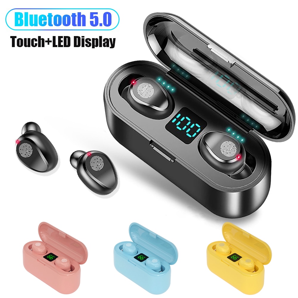 Bluetooth Headphone 5.0 Touch Control Wireless Headset LED Display Earphone Gaming Auriculares Sports Waterproof Earphone F9 TWS