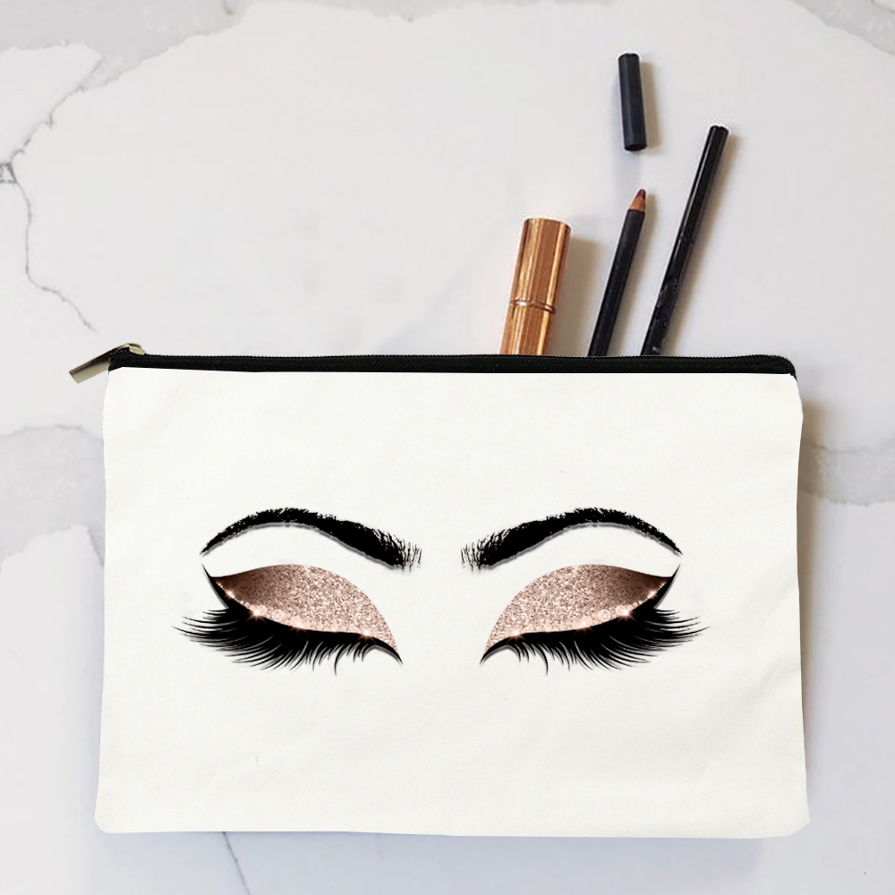 Auge Wimpern Gedruckt Frauen Kosmetische Fällen Tasche Leinwand Reißverschluss machen-hoch Lagerung Organizer Bleistift Taschen Reise Handtasche