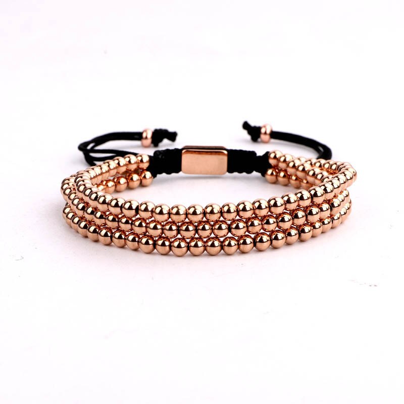 luxury 4mm stainless steel bead men women jewelry bracelet for her/him: Rose gold