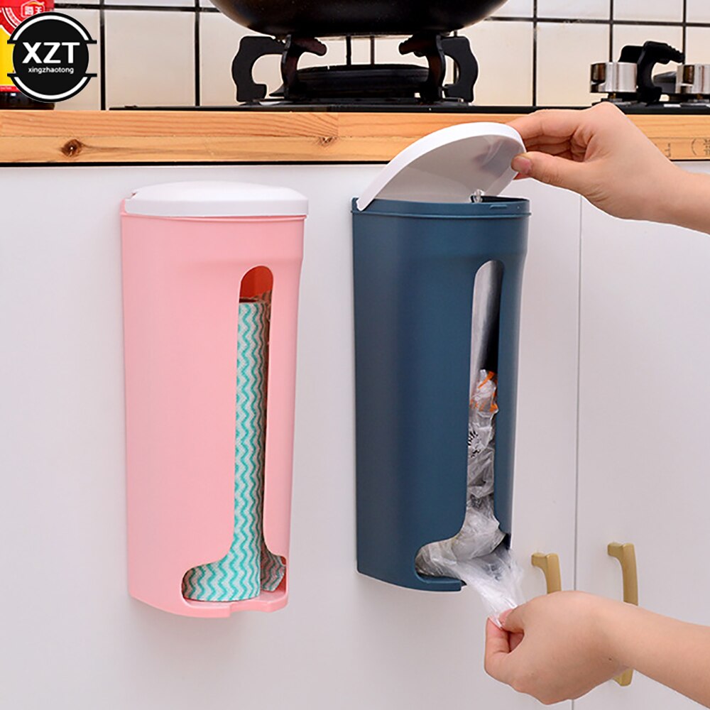Caja de almacenamiento de bolsas de basura creativa, dispensador de bolsas de basura multiusos montado en la pared, caja de almacenamiento para accesorios de baño y cocina