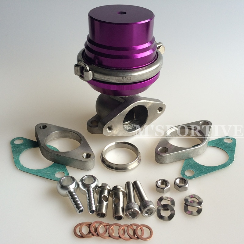M'SPORTIVE-EXTERNAL 38MM TURBO MANIFOLD V-BAND Purple WASTEGATE EXHAUST+8 PSI SPRING Purple